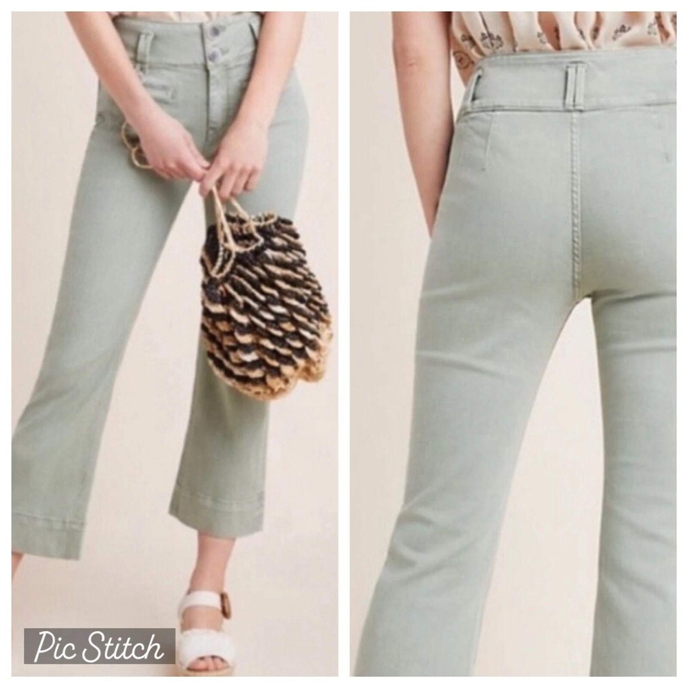 Pilcro and the Letterpress Anthropologie High Rise Flare Jeans Sage Green 27